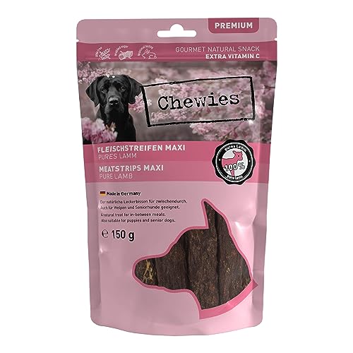 Chewies Fleischstreifen Maxi aus 100% Lamm - 150 g - Fleischstreifen für Hunde - getrocknete Lammfleisch Kaustreifen - hypoallergen & getreidefrei - Dörrfleisch vom Lamm von Chewies