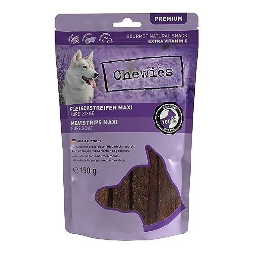 Chewies Fleischstreifen Maxi aus 100% Ziege - 150 g - Fleischstreifen für Hunde - getrocknete Ziegenfleisch Kaustreifen - hypoallergen & getreidefrei - Dörrfleisch von der Ziege von Chewies