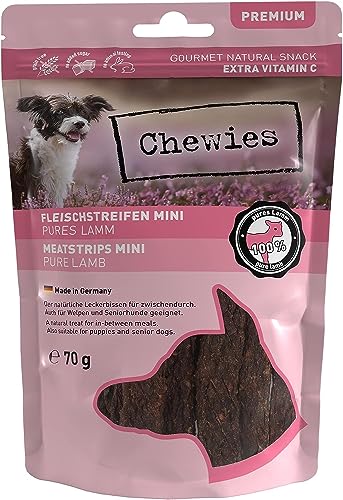 Chewies Fleischstreifen Mini aus 100% Lamm - 70 g - Fleischstreifen für Hunde - getrocknete Lammfleisch Kaustreifen - hypoallergen & getreidefrei - Dörrfleisch vom Lamm von Chewies