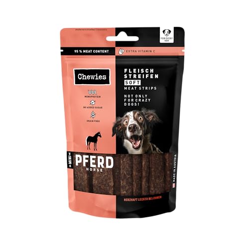 Chewies Fleischstreifen Soft Mini Hundeleckerli Pferd, 95% Muskelfleisch - 8 x 70g - luftgetrocknete Kaustreifen für Hunde - Dörrfleisch proteinreich, zuckerfrei & getreidefrei von Chewies