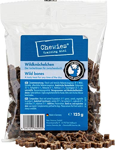 Chewies Hundeleckerli Wild Knöchelchen - 4 x 125 g - Trainingsleckerli für Hunde - Fleisch Softies ohne Zucker - Hundesnacks mit hohem Fleischanteil (500 g) von Chewies