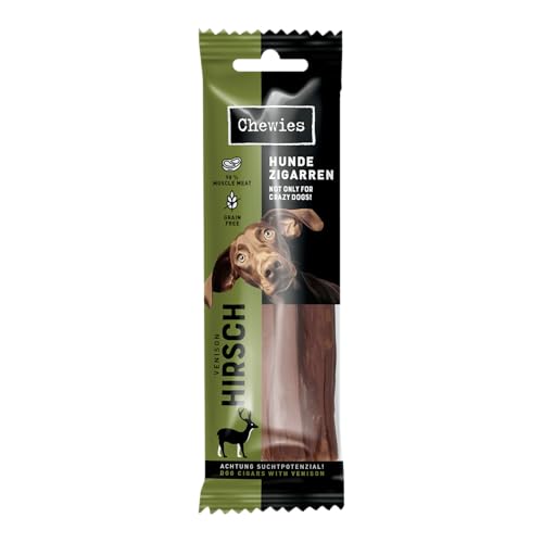 Chewies Hundezigarre, Getreidefrei, Ohne Zuckerzusatz, für Hunde Aller Altersklassen, hoher Proteingehalt (75g (1 Packung), Hirsch) von Chewies