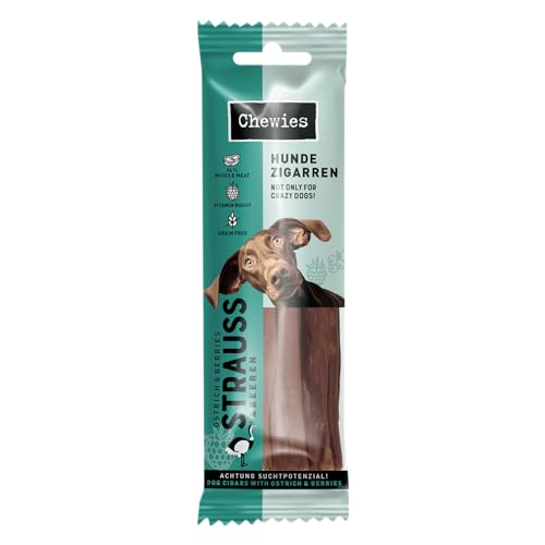 Chewies Hundezigarre, Getreidefrei, Ohne Zuckerzusatz, für Hunde aller Altersklassen, hoher Proteingehalt (75g (1 Packung), Strauß & Beeren) von Chewies