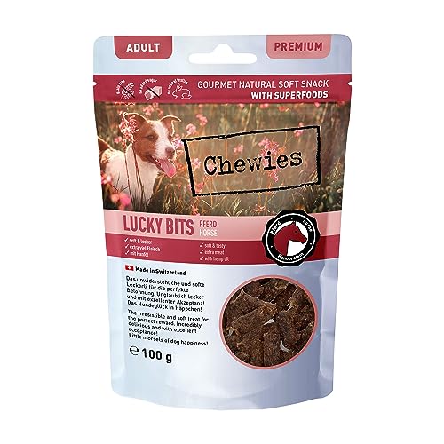 Chewies Lucky Bits Pferd Adult Hundeleckerli - Hunde-Leckerlis getreidefrei & Soft mit viel Protein und Superfoods wie Bierhefe oder Ginkgo, ohne Zucker (100 g) von Chewies