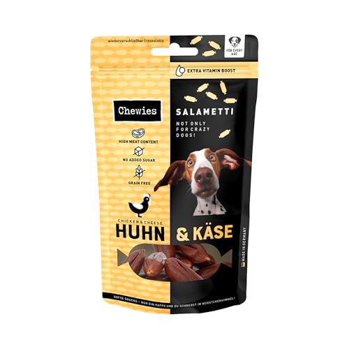 Chewies SALAMETTI Huhn & Käse - Hundeleckerli getreidefrei, mit Protein, ohne Zucker & schonend luftgetrocknet, reich an Vitaminen & Mineralstoffen (8 x 200g) von Chewies