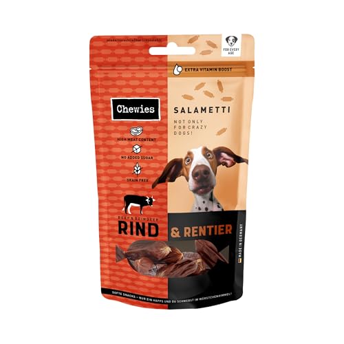 Chewies SALAMETTI Rind & Rentier- Hundeleckerli getreidefrei, mit Protein, ohne Zucker & schonend luftgetrocknet, reich an Vitaminen & Mineralstoffen (9 x 60g) von Chewies