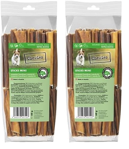 Chewies Sticks Mini Schwein Kaustangen - Hundeleckerli für große und kleine Hunde, wie Spaghetti Leckerlie Hundesnacks (Packung mit 2) von Chewies