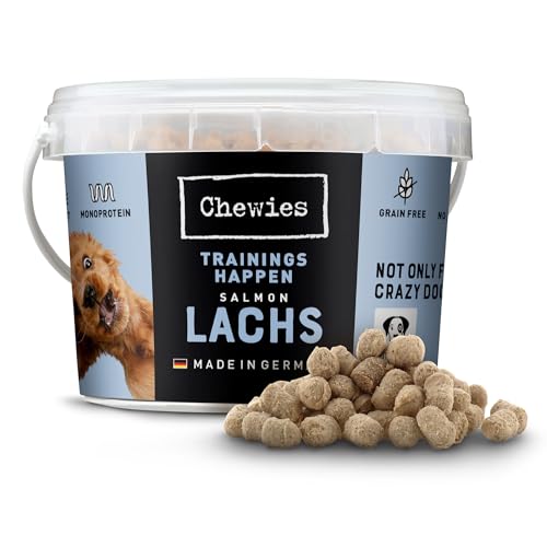 Chewies Trainings-Happen Lachs Hundeleckerli getreidefrei, Soft und ohne Zucker - Monoprotein Hunde-Leckerlis im wiederverschließbaren Eimer - Made in Germany (8 x 300 g) von Chewies