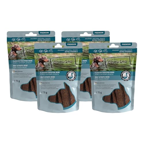 Fleischstreifen MINI Hundeleckerli aus 100% Entenfleisch - 4 x 70 g - Snack für kleine Hunde - luftgetrocknete Enten Kaustreifen - hypoallergen & getreidefrei - Dörrfleisch von der Ente Fleischstreifen MINI Hundeleckerli aus 100% Entenfleisch - 4 x 70 g - Snack für kleine Hunde - luftgetrocknete Enten Kaustreifen - hypoallergen & getreidefrei - Dörrfleisch von der Ente von Chewies