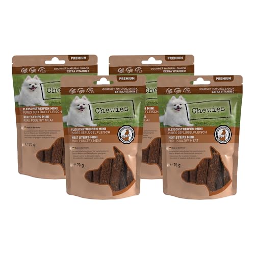 Fleischstreifen MINI Hundeleckerli aus 100% Geflügelfleisch - 4 x 70 g - Snack für kleine Hunde - luftgetrocknete Geflügel Kaustreifen - hypoallergen & getreidefrei - Geflügel Dörrfleisch Fleischstreifen MINI Hundeleckerli aus 100% Geflügelfleisch - 4 x 70 g - Snack für kleine Hunde - luftgetrocknete Geflügel Kaustreifen - hypoallergen & getreidefrei - Geflügel Dörrfleisch von Chewies