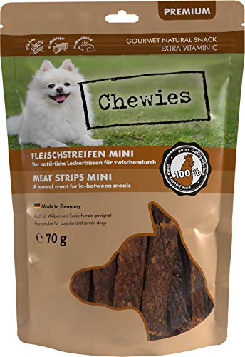 Fleischstreifen MINI Hundeleckerli aus 100 % Geflügelfleisch - 70 g - Snack für kleine Hunde - luftgetrocknete Geflügel Kaustreifen - hypoallergen & getreidefrei - Geflügel Dörrfleisch von Chewies