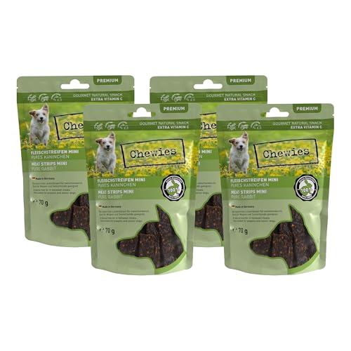 Fleischstreifen MINI Hundeleckerli aus 100% Kaninchenfleisch - 4 x 70 g - Snack für kleine Hunde - luftgetrocknete Kaninchen Kaustreifen - hypoallergen & getreidefrei - Dörrfleisch vom Kaninchen Fleischstreifen MINI Hundeleckerli aus 100% Kaninchenfleisch - 4 x 70 g - Snack für kleine Hunde - luftgetrocknete Kaninchen Kaustreifen - hypoallergen & getreidefrei - Dörrfleisch vom Kaninchen von Chewies
