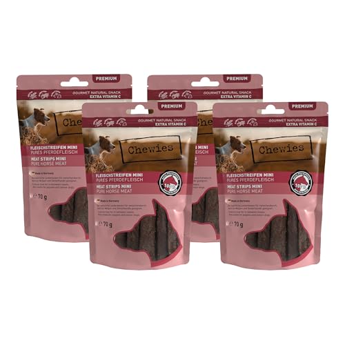 Fleischstreifen MINI Hundeleckerli aus 100% Pferdefleisch - 4 x 70 g - Snack für kleine Hunde - luftgetrocknete Pferde Kaustreifen - hypoallergen & getreidefrei - Dörrfleisch vom Pferd Fleischstreifen MINI Hundeleckerli aus 100% Pferdefleisch - 4 x 70 g - Snack für kleine Hunde - luftgetrocknete Pferde Kaustreifen - hypoallergen & getreidefrei - Dörrfleisch vom Pferd von Chewies