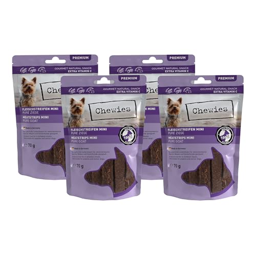 Fleischstreifen MINI Hundeleckerli aus 100% Ziege - 4 x 70 g - Snack für Hunde - luftgetrocknete Ziegenfleisch Kaustreifen - hypoallergen & getreidefrei - Dörrfleisch von der Ziege Fleischstreifen MINI Hundeleckerli aus 100% Ziege - 4 x 70 g - Snack für Hunde - luftgetrocknete Ziegenfleisch Kaustreifen - hypoallergen & getreidefrei - Dörrfleisch von der Ziege von Chewies