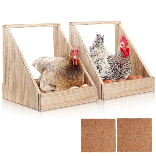 Chewoof 2 Pack Hühner Nistkasten Holz Hühnerstall Hühnerstall Zubehör Huhn Leging Nest Box für Geflügelfarm Geflügel Nistkästen mit Nest Box Pads von Chewoof