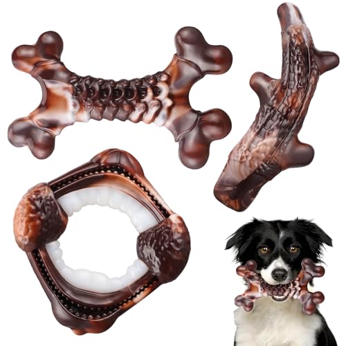 Hundespielzeug, 3er-Pack, unzerstörbares Kauspielzeug für aggressive Kauer, Nylon, langlebiges Hundespielzeug für mittelgroße und große Rassen, Speckgeschmack, robuste Hundeknochen, Kauspielzeug für von Chewssor