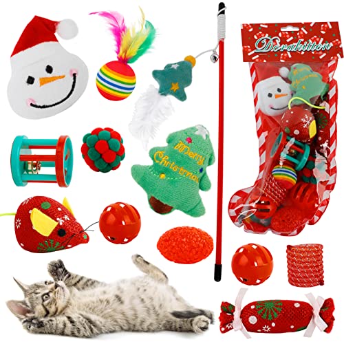 12-teiliges Weihnachts-Kätzchen-Spielzeug, interaktives Katzen-Sortiment-Set mit festlichen Bällen und Kauspielzeug von Chewtoyo