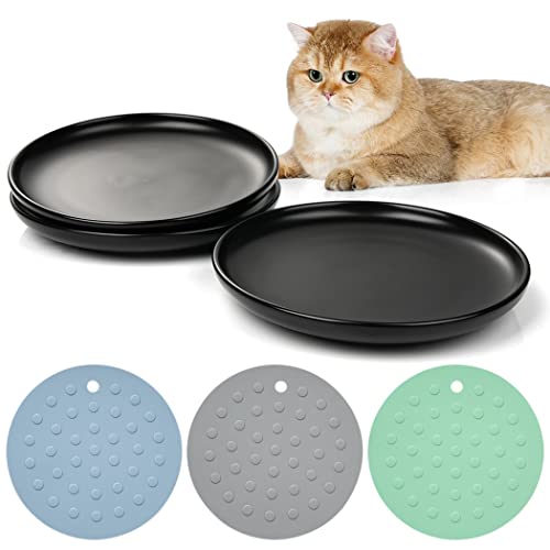 3 Packungen, Katzennäpfe Keramik, Fütterungsplatten Katze Stressfrei Schnurrhaare mit Matten Rutschfest 3, Dish Food Cat Flach & Breit zu Müdigkeit Schnurrhaare Lindern, Sichere Spülmaschine, Welpen, von Chewtoyo