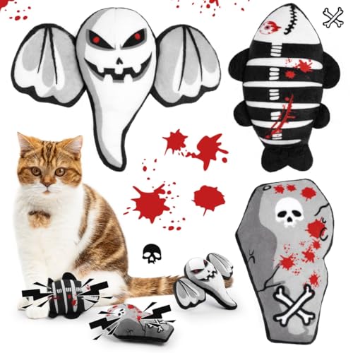 3-teiliges Halloween-Katzenminze-Spielzeug-Set, Crinkle-Geist, Grabstein und Fisch-Katzen-Kauspielzeug, ideal für Indoor-Kätzchen von Chewtoyo