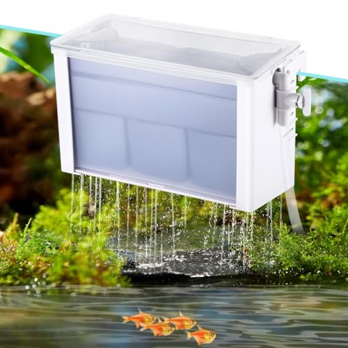 Chewtoyo Aquarium Brunnen Filter für physikalische/biologische/chemische Filtermedien, 25 dB Super Low Noise, Aquarium Filterbox, 3-lagige Filtration Wasserfall Durchflussfilterbox für Aquarium von Chewtoyo