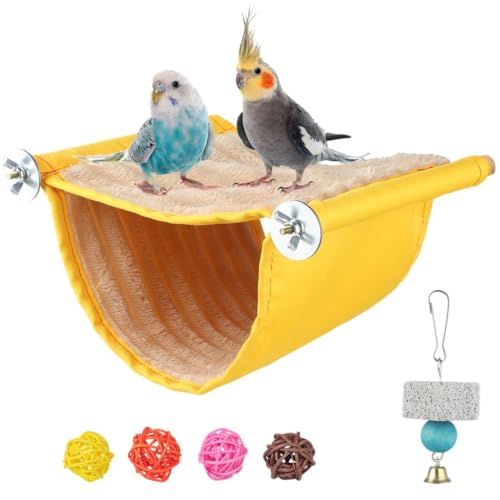 Chewtoyo Hängemattenhaus Nest Warme Vögel mit Winterstein & Spielzeug Bälle Vogelhängematte Sitzstange Bett Hängend Holz Lovebirds Schleifen Rattan für Bett Wellensittiche Vögel Sittiche von Chewtoyo