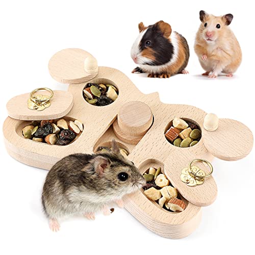 Chewtoyo Interaktives Leckerli Schnüffelspiel Spielzeug 4 in 1 für Sugar Gilds Meerschweinchen, Kaninchen, Ratte, Mentale Stimulation Holzhamster von Chewtoyo