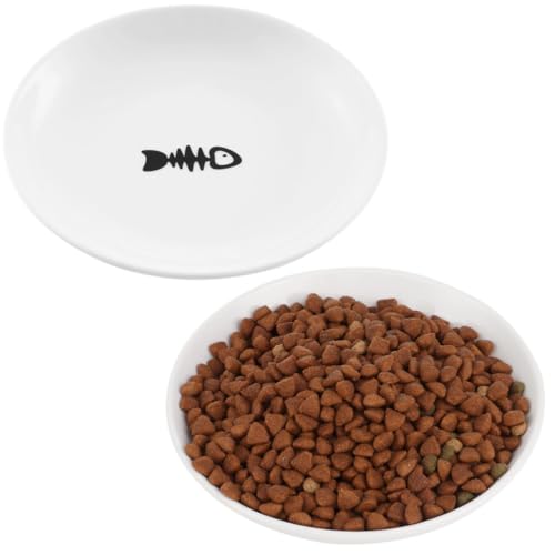 Chewtoyo Keramik-Futternapf für Katzen, 15 cm, Müdigkeit für Whiskey-Katzen, niedliches Fischgräten-Design, Trocken- und Nassfutterschalen für Kätzchen, 2 Katzennäpfe, breite und flache Katzenteller, von Chewtoyo