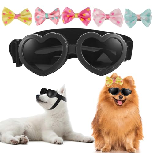 Chewtoyo Welpenbrille Hundebrille verstellbar Hundeherz lustige Brille mit 5 Haarspangen Hund von Chewtoyo