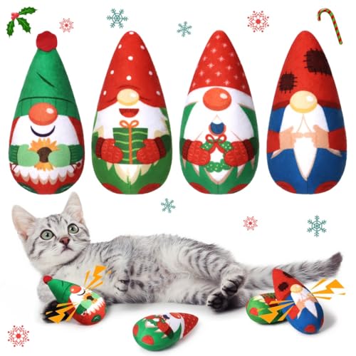 Katzenminzspielzeug zum Thema Weihnachtsmann für Katzen, 4 Stück Weihnachtskauspielzeug, Zahnspielzeug für Hauskatzen von Chewtoyo