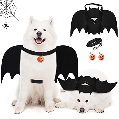 Kreatives Hunde-Fledermaus-Kostüm mit Leine, Halloween-Haustier-Outfit inklusive Kürbisglocke und O-Ring von Chewtoyo