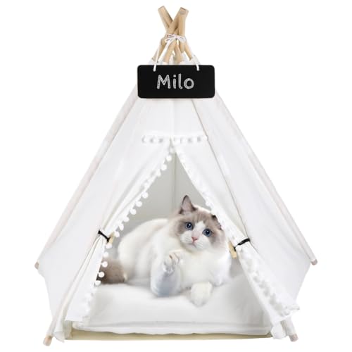 Tragbares Zelt Tipi mit Dickem Kissen für Hunde Kleine oder Katzen, Hunde Haus Waschbar mit Tafel, Indoor Bett für Haustier Welpen, Kaninchen von Chewtoyo