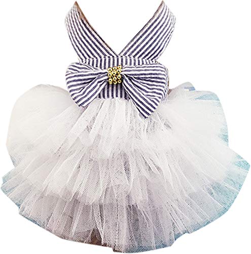 ChezAbbey Haustierkostüm, Ballett-Halfter Bowknot Prinzessin Streifen Tutu Tüllrock Hochzeitskleid Outfits Bekleidung Sommerkleidung Welpenshirt für kleine mittelgroße große Katzen Kitty Hund Mädchen Weiß S von ChezAbbey