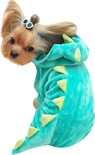 ChezAbby Lustige Dinosaurier Hund Katze Kostüme Haustier Halloween Weihnachten Cosplay Kleidung Entzückende Flanell Kätzchen Outfits Kleidung Weich Samt Welpe Bekleidung Fleece Hunde Pullover Warm Katze Mantel von ChezAbbey