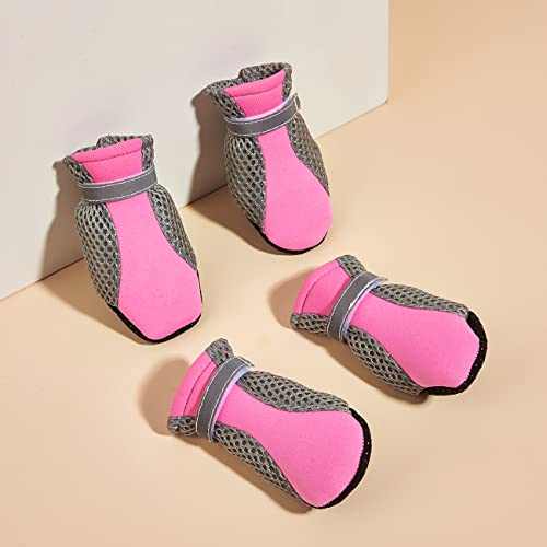 Chi-buy Hundeschuhe mit reflektierenden Streifen und rutschfester Sohle, Hundeschuhe & Pfotenschutz Winter Warme Hund Schneestiefel für kleine mittelgroße Hunde 4 Stück (rosa Sneaker, 6) von Chi-buy