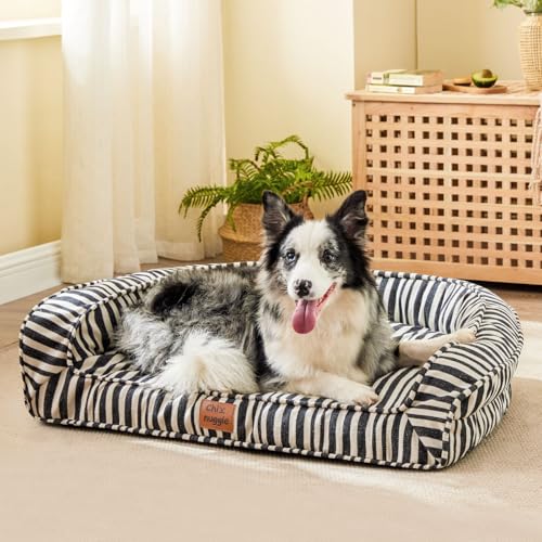 ChiXnuggle Hundebett für große Hunde, wasserdichtes Leinen-gestreiftes Hundesofa – abnehmbarer, waschbarer Bezug, strapazierfähiges Hunde-Couch-Bett für Hunde bis zu 22,7 kg von ChiXnuggle