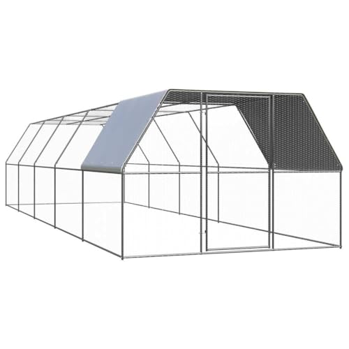 ChicAbode Hühnerkäfig 3x10x2m Verzinkter Stahl Hühnerstall Freilaufgehege für Hühner Kleintiere, Hühnerhaus Kleintierstall,Silber und Silbergrau von ChicAbode