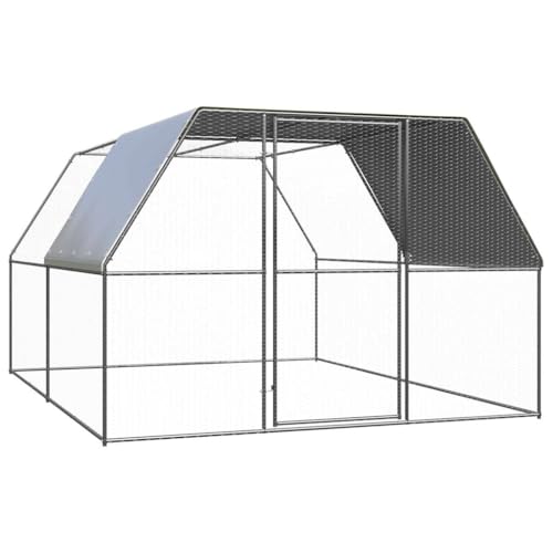 ChicAbode Hühnerkäfig 3x4x2m Verzinkter Stahl Hühnerstall Freilaufgehege für Hühner Kleintiere, Hühnerhaus Kleintierstall,Silber und Silbergrau von ChicAbode