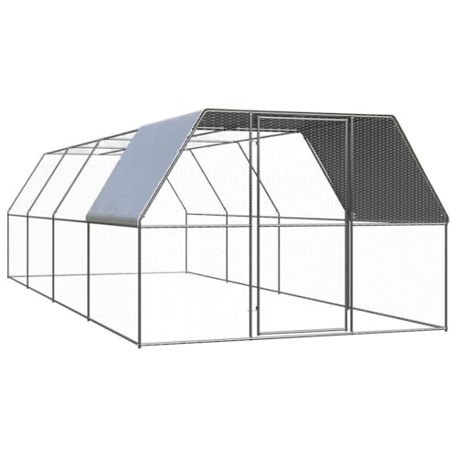 ChicAbode Hühnerkäfig 3x8x2m Verzinkter Stahl Hühnerstall Freilaufgehege für Hühner Kleintiere, Hühnerhaus Kleintierstall,Silber und Silbergrau von ChicAbode