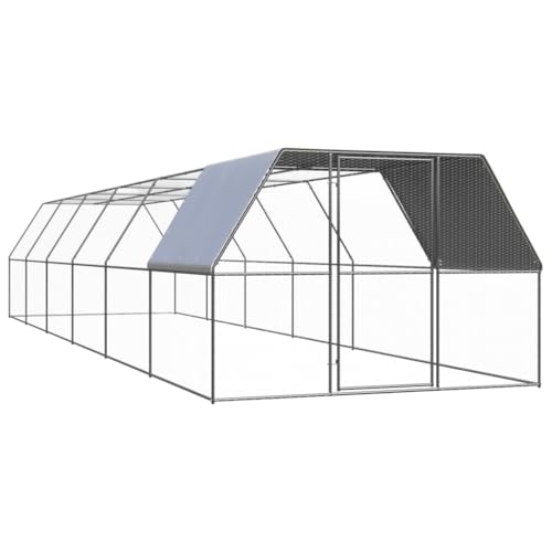 ChicAbode Outdoor-Hühnerkäfig 3x12x2m Verzinkter Stahl Hühnerstall Freilaufgehege für Hühner Kleintiere, Hühnerhaus Kleintierstall,Silber und Silbergrau von ChicAbode