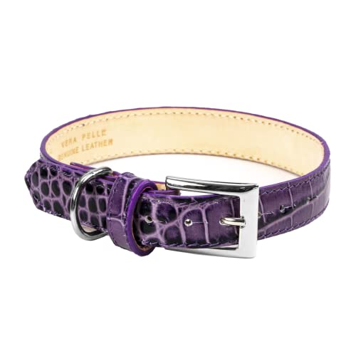 Hunde-Halsband »Kroko-Optik«, Leder, Handmade in Italy (20 cm - 27 cm, Lila) von Chiccheria