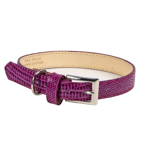 Hunde-Halsband »Kroko-Optik«, Leder, Handmade in Italy (20 cm - 27 cm, Pink) von Chiccheria