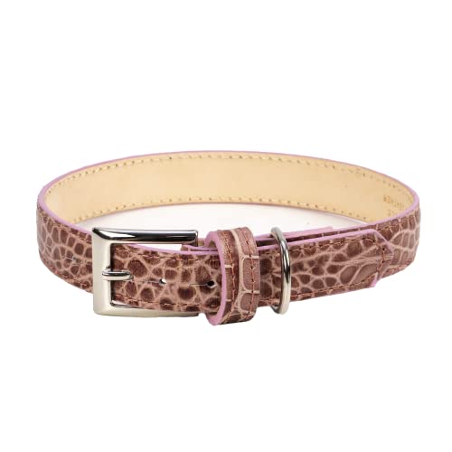 Hunde-Halsband »Kroko-Optik«, Leder, Handmade in Italy (20 cm - 27 cm, Rosé) von Chiccheria