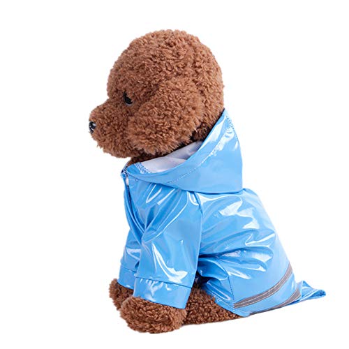 Chickw1 Hunde Regenjacken, Freienwelpen Haustier Regenmantel mit Hauben Wasserdichten Jacken PU Welpen Regenschutz Hunde Katzen Kleid Kleidung (L,Blau) von Chickwin