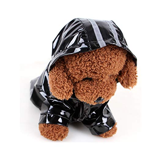 Chickw1 Hunde Regenjacken, Freienwelpen Haustier Regenmantel mit Hauben Wasserdichten Jacken PU Welpen Regenschutz Hunde Katzen Kleid Kleidung (L,schwarz) von Chickwin