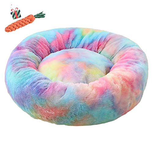 Chickw1 Hundebett rund Hundekissen Plüsch weichem Hundesofa rutschfest Base Katzenbett Donut Größe und Farbe wählbar (Buntes Blau,120CM) von Chickwin