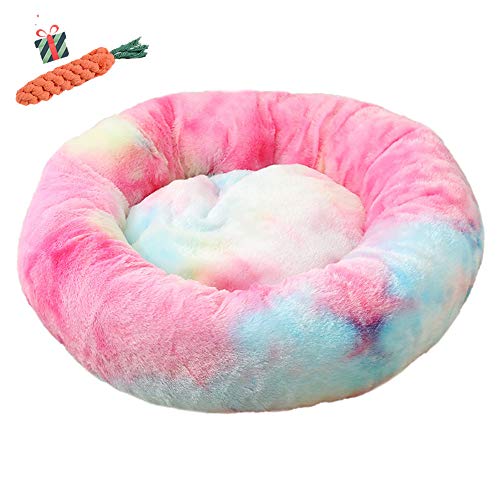 Chickw1 Hundebett rund Hundekissen Plüsch weichem Hundesofa rutschfest Base Katzenbett Donut Größe und Farbe wählbar (Buntes Pulver,110CM) von Chickwin