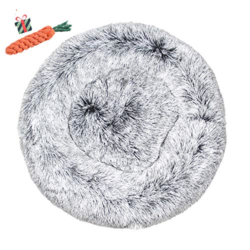 Chickw1 Hundebett rund Hundekissen Plüsch weichem Hundesofa rutschfest Base Katzenbett Donut Größe und Farbe wählbar (Farbverlauf grau,110CM) von Chickwin