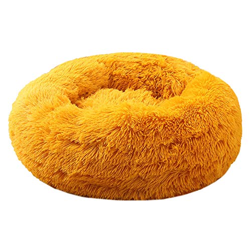 Chickw1 Hundebett rund Hundekissen Plüsch weichem Hundesofa rutschfest Base Katzenbett Donut Größe und Farbe wählbar (Golden,100CM) von Chickwin