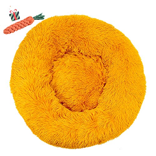 Chickw1 Hundebett rund Hundekissen Plüsch weichem Hundesofa rutschfest Base Katzenbett Donut Größe und Farbe wählbar (Golden,120CM) von Chickwin