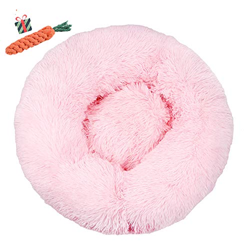 Chickw1 Hundebett rund Hundekissen Plüsch weichem Hundesofa rutschfest Base Katzenbett Donut Größe und Farbe wählbar (Hell-Pink,40CM) von Chickwin